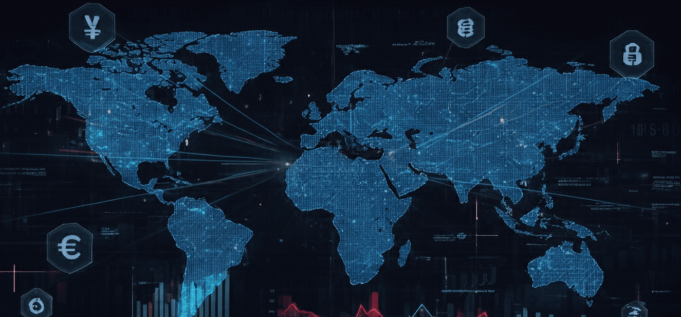 Digital Euro infrastructure and global financial network analysis concept
