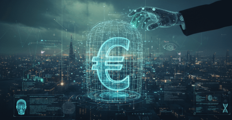 Digital Euro conceptual visualization representing ECB centralized control and programmable money
